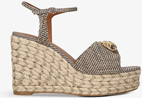 Womens Beige Kensington Eagle-Embellished Houndstooth Woven Espadrilles Eur 42/ 9 Uk Women