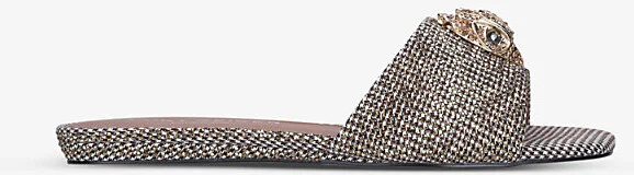 Womens Beige Kensington Eagle-Embellished Houndstooth Woven Mules Eur 42/ 9 Uk Women