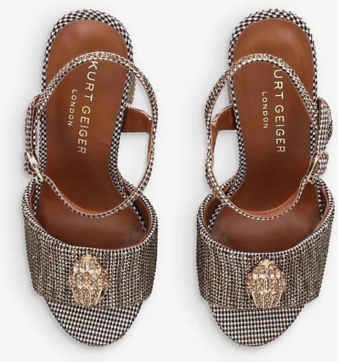 Womens Beige Kensington Houndstooth Woven Platform Sandals Eur 42/ 9 Uk Women - Image 2