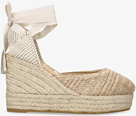 Womens Beige La Havana Ankle-Tie Raffia and Jute Espadrille Wedges Eur 38/5 Uk Women