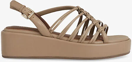 Womens Beige Lana Knotted Flatform Leather Heeled Sandals Eur 40 / 7 Uk Women