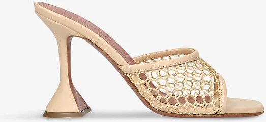 Womens Beige Lupita 95 Net-Strap Leather Heeled Mules Eur 39 / 6 Uk Women
