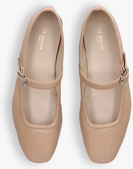Womens Beige Mary Jane Leather Flats Eur 34.5 / 1.5 Uk Women - Image 2