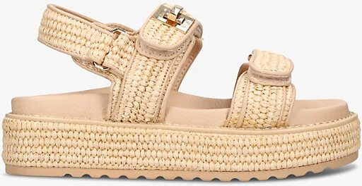 Womens Beige Millo Double-Strap Flat Raffia Sandals Eur 37 / 4 Uk Women