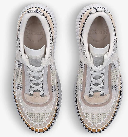 Womens Beige Nama Embroidered Suede and Recycled Mesh Trainers Eur 39 / 6 Uk Women - Image 2
