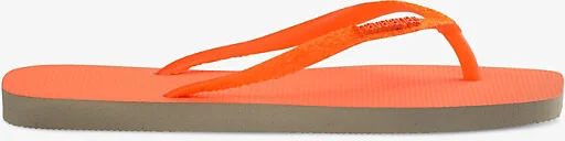Womens Beige/Orange Square Glitter Logo-Embossed Rubber Flip-Flops 8