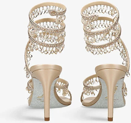 Womens Beige Oth Chandelier Bead-Embellished Leather Heeled Sandals Eur 36 / 3 Uk Women - Image 2