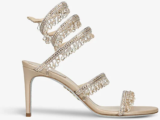 Womens Beige Oth Chandelier Bead-Embellished Leather Heeled Sandals Eur 36 / 3 Uk Women