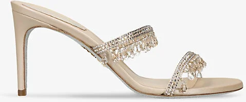 Womens Beige Oth Margot Crystal-Embellished Satin Heeled Sandals Eur 37 / 4 Uk Women