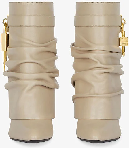 Womens Beige Shark Lock Stiletto Srunched Low Leather Heeled Ankle Boots Eur 38/5 Uk Women - Image 2
