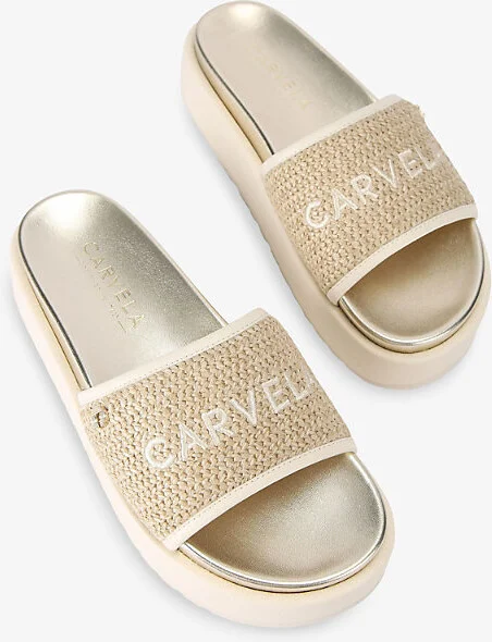 Womens Beige Sorrento Flatform Faux-Leather Slider Sandals Eur 36 / 3 Uk Women - Image 2
