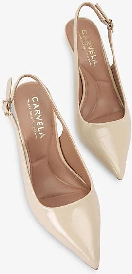 Womens Beige Spirit Slingback Patent Faux Leather Heels Eur 40 / 7 Uk Women - Image 2