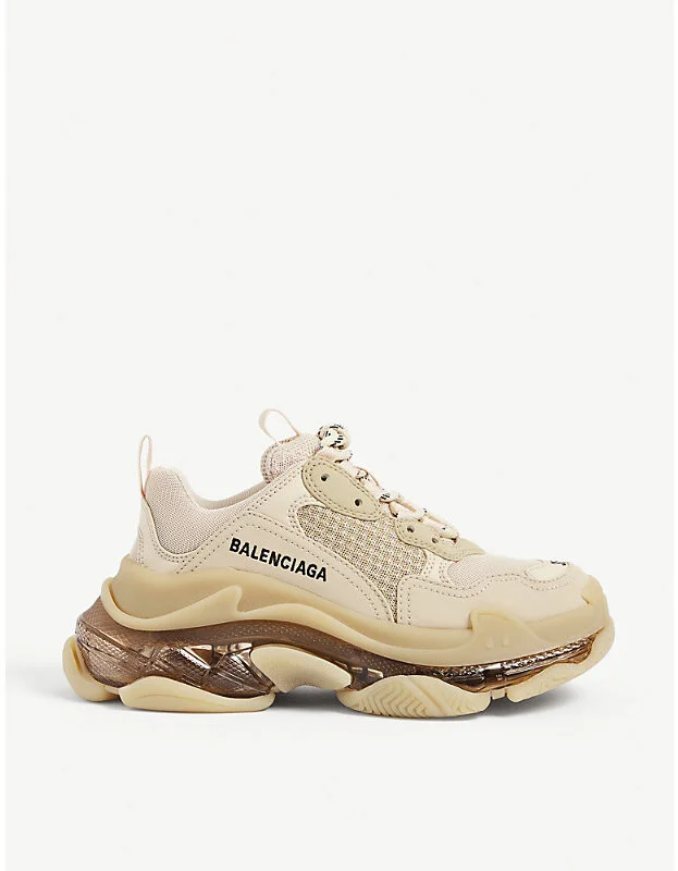 Womens Beige Women's Triple S Leather and Mesh Trainers Eur 42/ 9 Uk Women