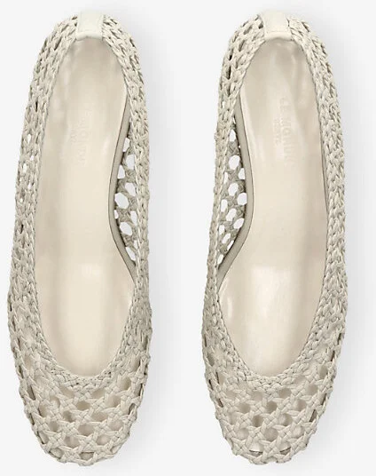 Womens Beige Woven Leather Heeled Ballet Pumps Eur 40 / 7 Uk Women - Image 2