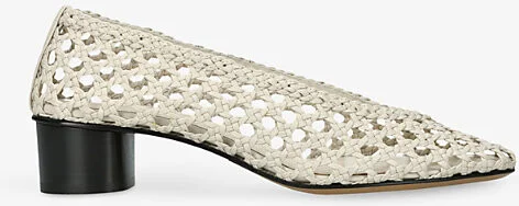 Womens Beige Woven Leather Heeled Ballet Pumps Eur 40 / 7 Uk Women