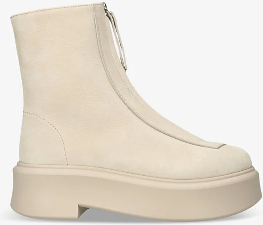 Womens Beige Zipped Grained-Leather Ankle Boots Eur 37.5 / 4.5 Uk Women