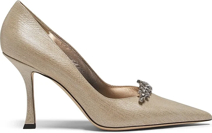 Women's Belinda 90MM Embellished Metallic Leather Pumps - Soft Gold - Size 5.5