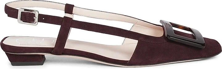 Women's Belle Vivier 25MM Suede Slingback Ballerina Flats - Kraft Chiaro - Size 6