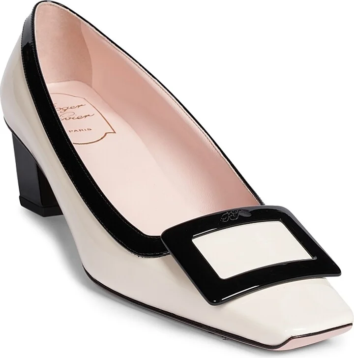 Women's Belle Vivier 45MM Patent Leather Buckle Pumps - Cream Black - Size 6.5 - Image 2