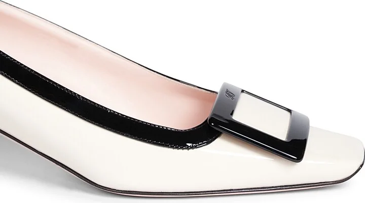 Women's Belle Vivier 45MM Patent Leather Buckle Pumps - Cream Black - Size 6.5 - Image 6