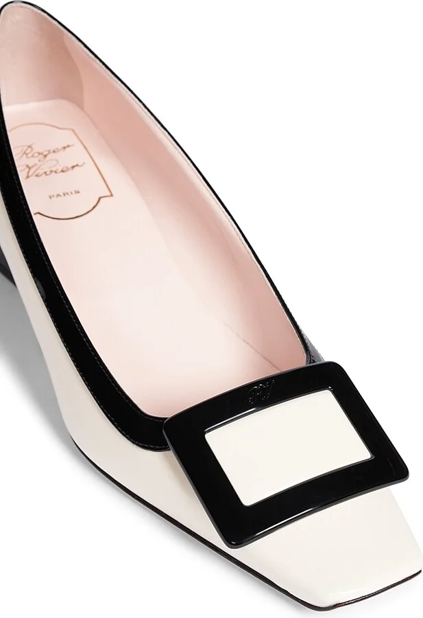 Women's Belle Vivier 45MM Patent Leather Buckle Pumps - Cream Black - Size 6.5 - Image 7