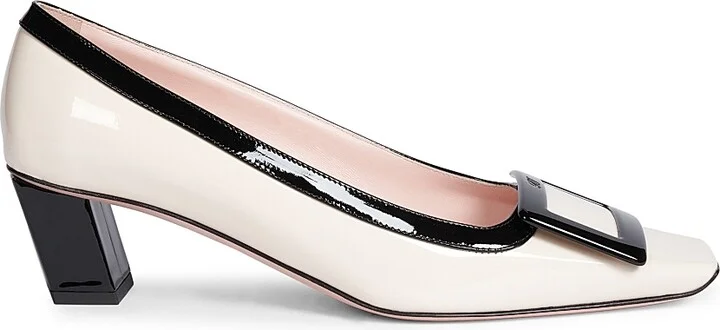 Women's Belle Vivier 45MM Patent Leather Buckle Pumps - Cream Black - Size 6.5
