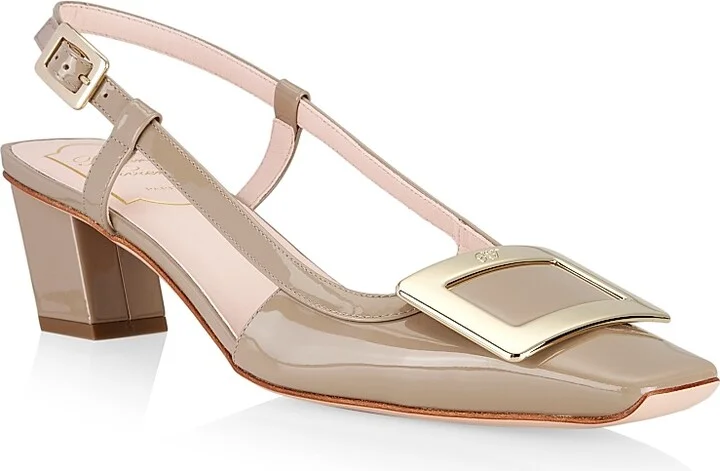 Women's Belle Vivier 45MM Patent Leather Slingback Pumps - Taupe - Size 5 - Image 2