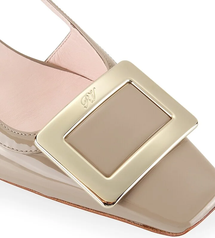 Women's Belle Vivier 45MM Patent Leather Slingback Pumps - Taupe - Size 5 - Image 6