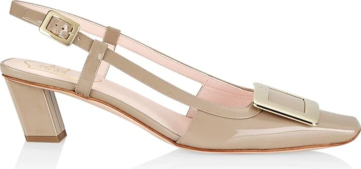 Women's Belle Vivier 45MM Patent Leather Slingback Pumps - Taupe - Size 5