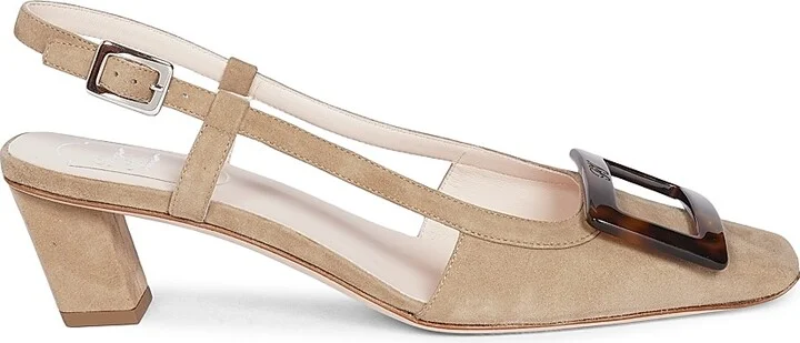 Women's Belle Vivier 45mm Suede Slingback Pumps - Tabacco Chiaro - Size 6