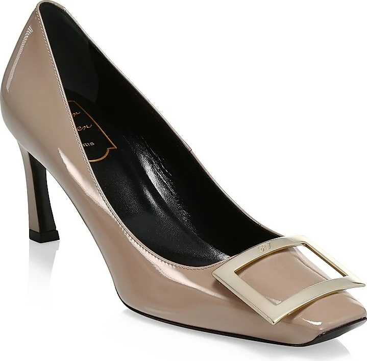 Women's Belle Vivier Trompette 70MM Patent Leather Pumps - Cement - Size 4.5 - Image 2