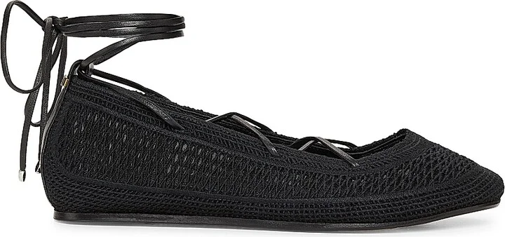 Women's Belna Crochet Ankle-Wrap Flats - Black - Size 6