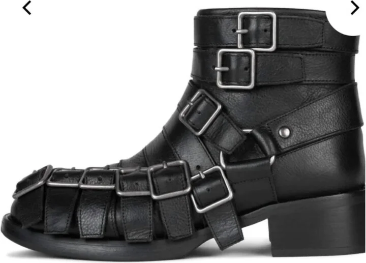 Women's Belted-Upleather Moto Combat Boot In Black