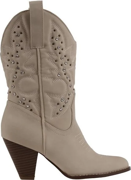 Women's Beth Beige Studded Western Ankle Boots - Image 2