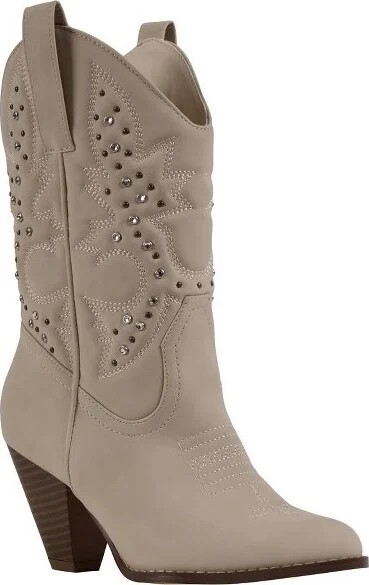 Women's Beth Beige Studded Western Ankle Boots