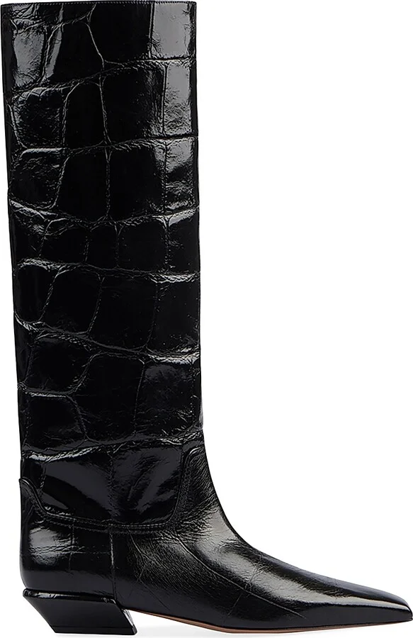 Women's Bettina Crocodile-Embossed Leather Boots - Black - Size 6.5