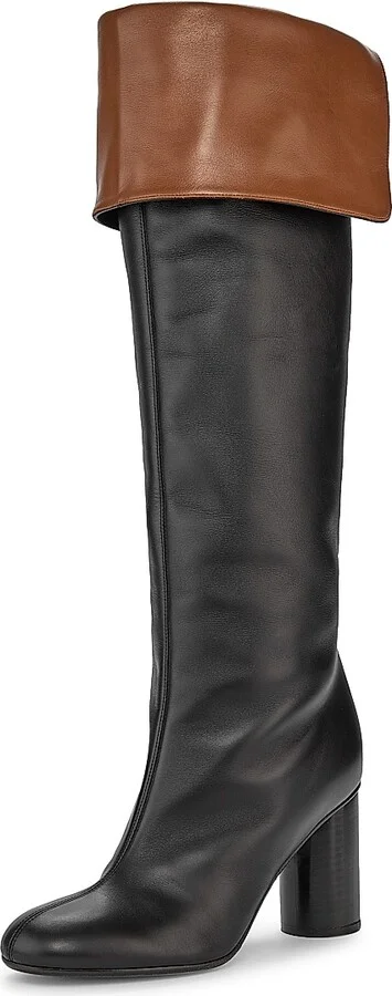 Women's Bi-Color Leather High-Heel Boots - Cognac And Black - Size 6.5 - Image 2