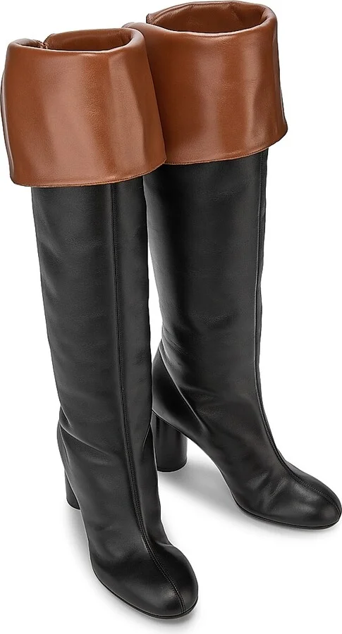 Women's Bi-Color Leather High-Heel Boots - Cognac And Black - Size 6.5 - Image 4