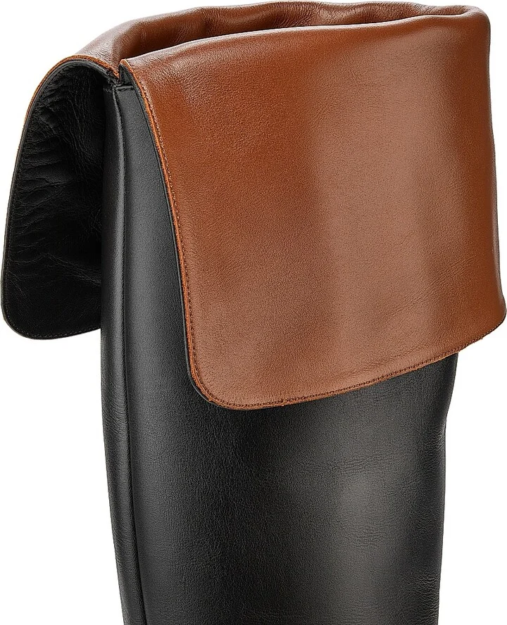 Women's Bi-Color Leather High-Heel Boots - Cognac And Black - Size 6.5 - Image 5