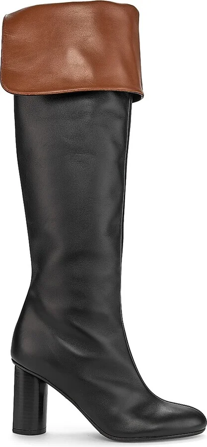 Women's Bi-Color Leather High-Heel Boots - Cognac And Black - Size 6.5