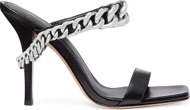 Women's Bianca 100MM Chain-Link Leather Sandals - Black - Size 5