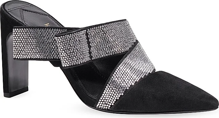 Women's Bianca 90MM Suede Crystal Wrap Pumps - Black - Size 5 - Image 2