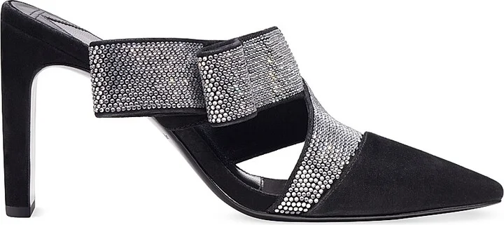 Women's Bianca 90MM Suede Crystal Wrap Pumps - Black - Size 5