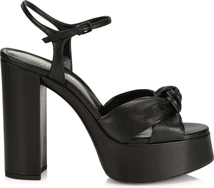Women's Bianca Knotted Leather Platform Sandals - Black - Size 11.5