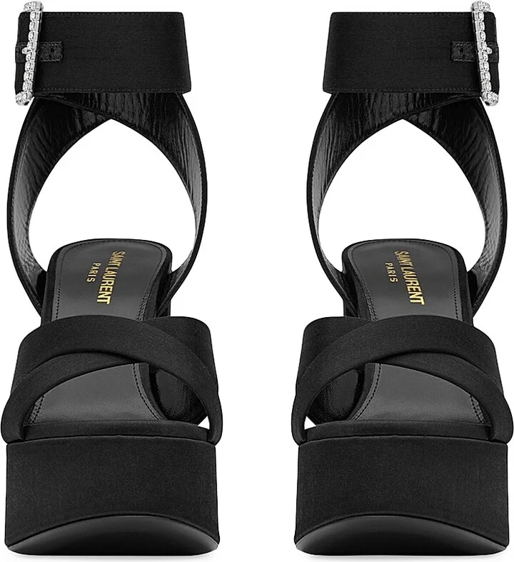 Women's Bianca Platform Sandals In Satin Crepe - Black - Size 5 - Image 2