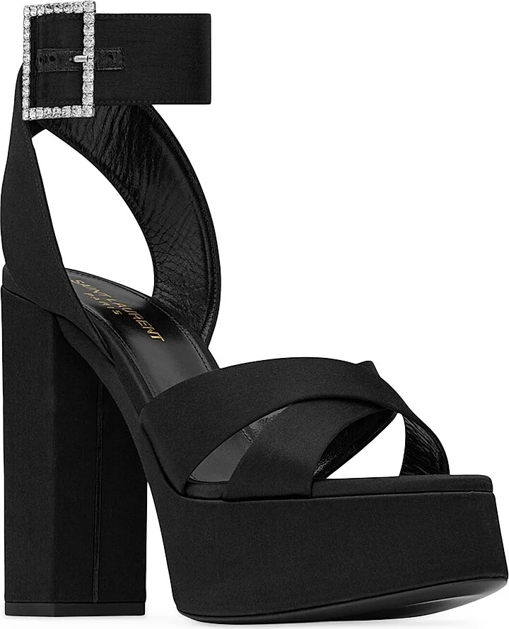 Women's Bianca Platform Sandals In Satin Crepe - Black - Size 5 - Image 3
