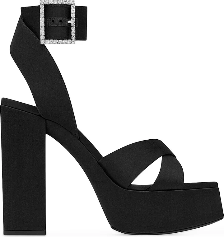 Women's Bianca Platform Sandals In Satin Crepe - Black - Size 5