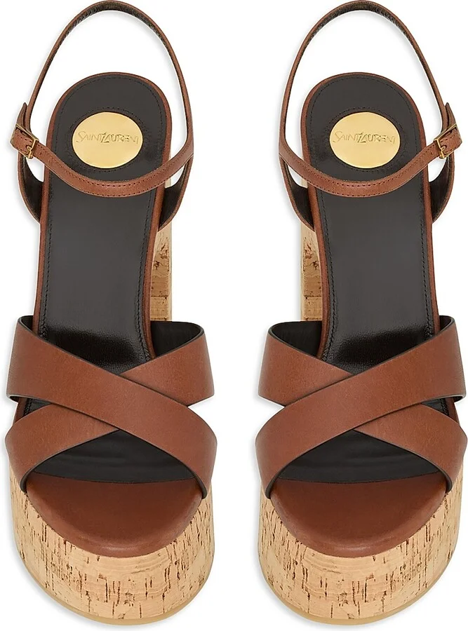 Women's Bianca Platform Sandals in Smooth Leather - Cognac - Size 11 - Image 3