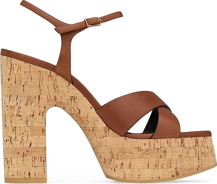 Women's Bianca Platform Sandals in Smooth Leather - Cognac - Size 11