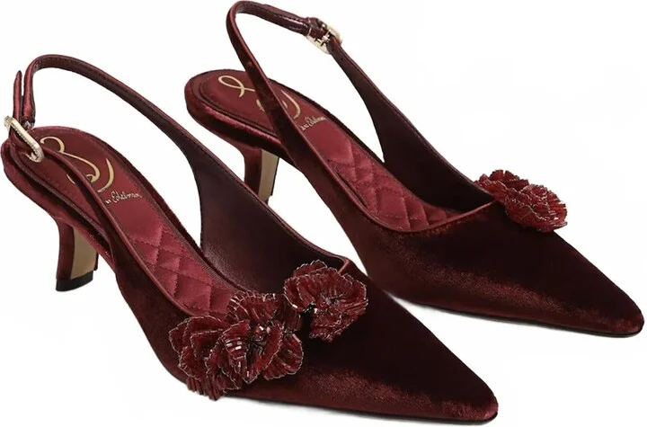 Women's Bianka Pointed Toe Slingback Kitten Heeled Pump In Deep Red